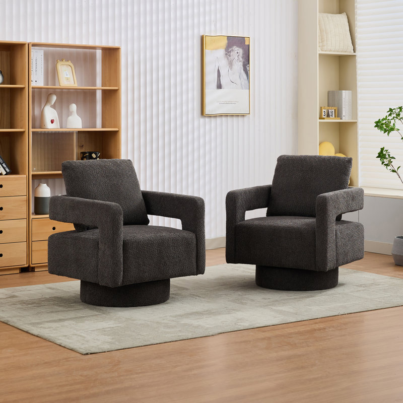 Fauteuil demi-tonneau large pivotant rembourré (ensemble de 2), Tissu gris charbon
