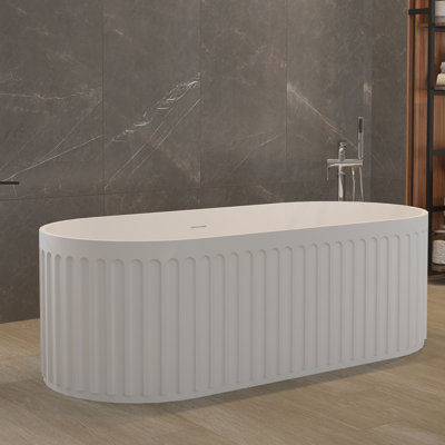 TQP-BA-23S13-67 67" x 30" Freestanding Soaking Solid Surface Bathtub with Drain