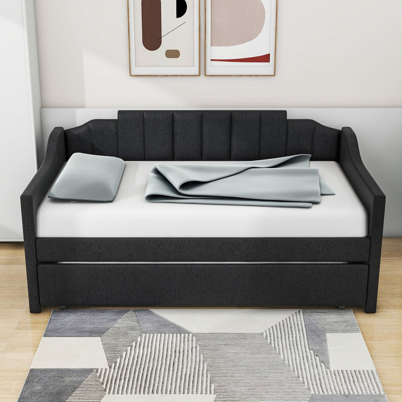 Vanner Twin Size Upholstered Daybed With Twin Size Trundle And Slats, Black