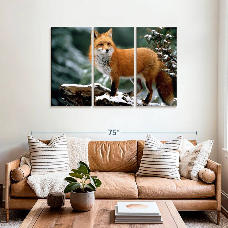Renard d'hiver à fourrure, H 36 po x l 57 po