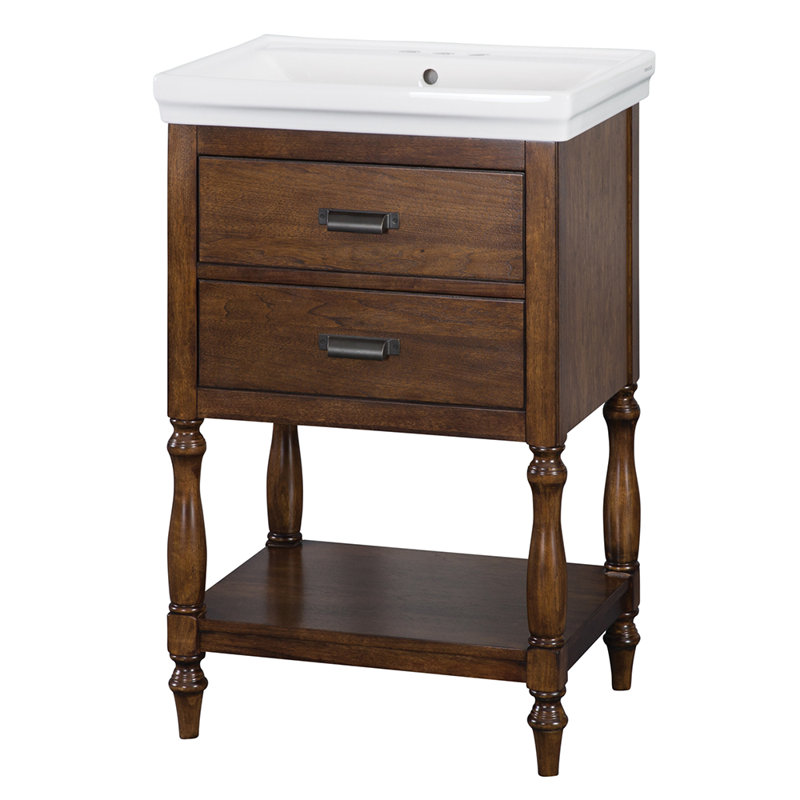 24'' Single Bathroom Vanity with Ceramic Top, Dark Walnut