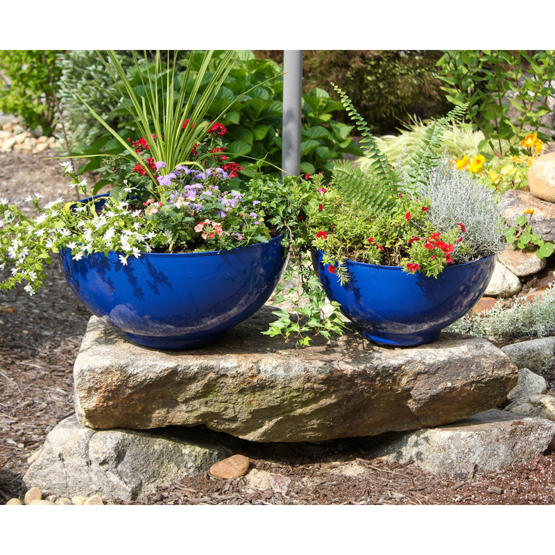 Metal Pot Planter, French Blue, 10" H x 20" W x 20" D