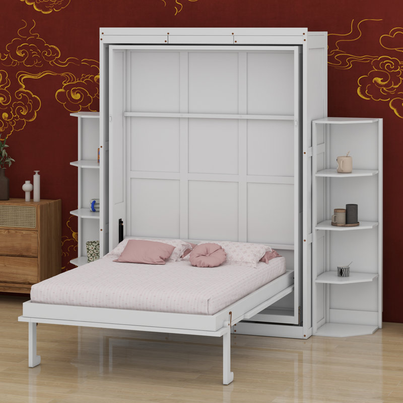 Lit escamotable avec armoire murale cachée, Blanc