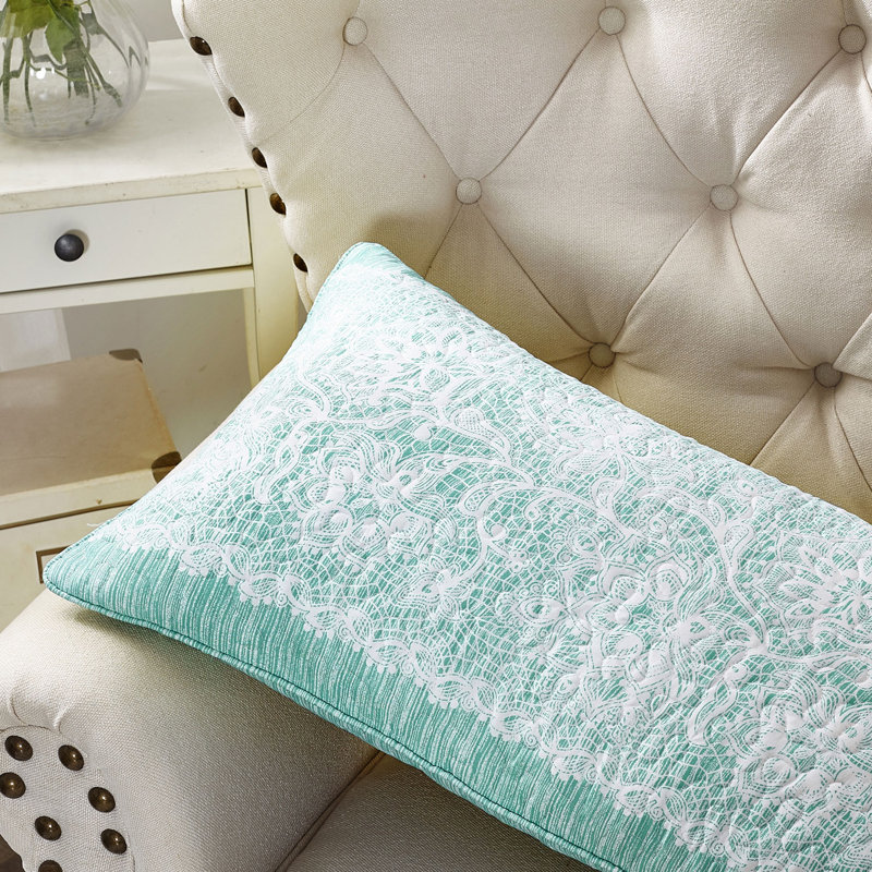 Damask Rectangular Lumbar Cushion Cover, Teal Aqua