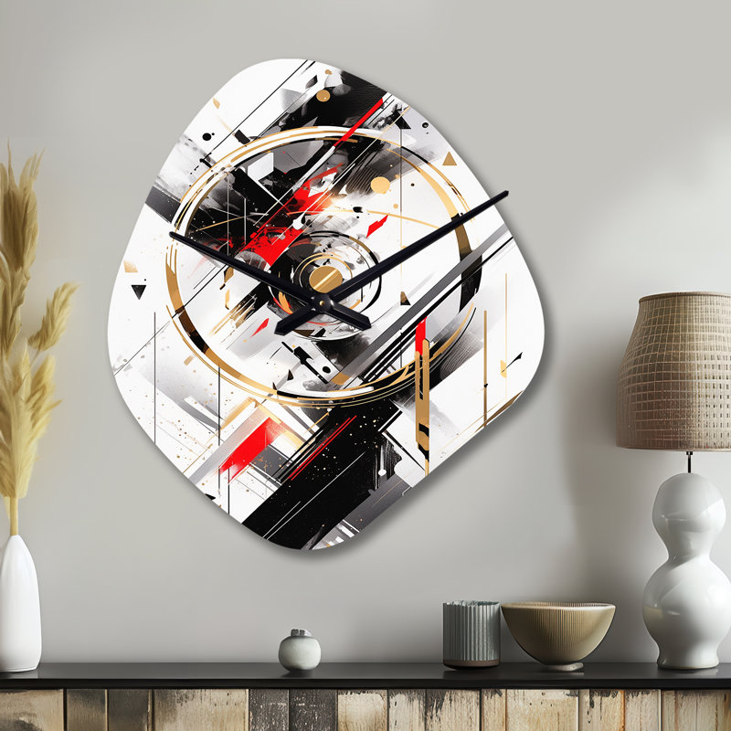 Tourbillon noir et rouge à facettes multiples - Cubisme, horloge asymétrique en métal, horloge murale, Grand