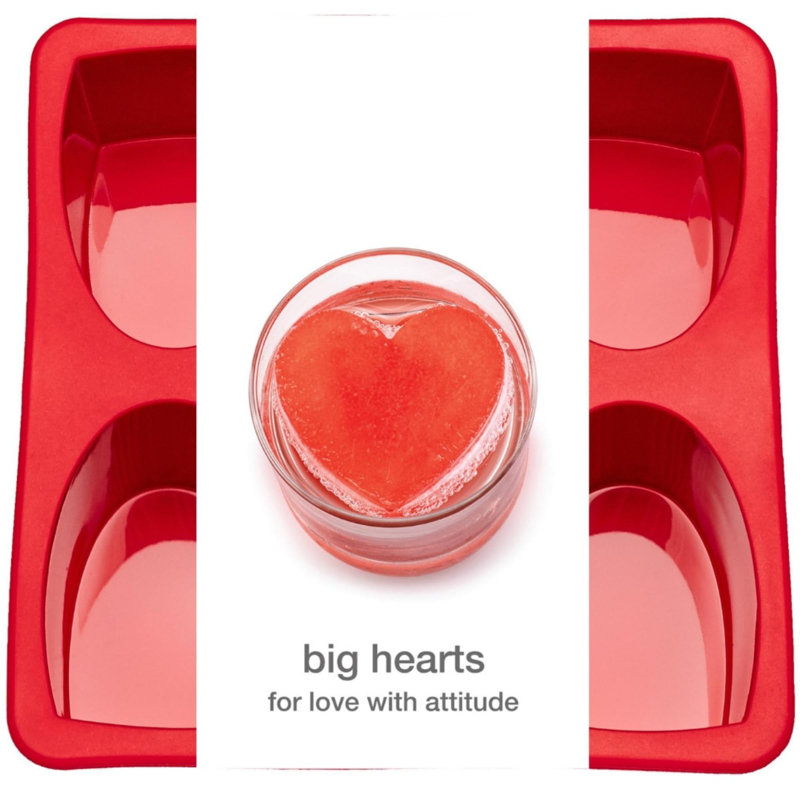 Large Silicone Heart Ice Cube Tray - Big Heart Shaped Ice Cube Trays That Freeze Heart Shape Ice Cubes For Valentine's Day Drinks. Also Use The Heart Ice Mould For Desserts And Ice Cream.