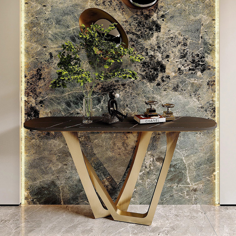 Console luxueuse haut de gamme de style italien., H 33,5 po x l 47,2 po x P 13,8 po, Doré