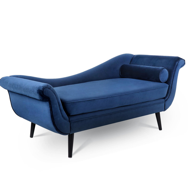 Chaise avec accoudoirs à volutes, tissu de couleur bleue, sièges confortables, mousse, structure intérieure en bois massif, méridienne conique avec pieds en bouleau et bleu, fabrication confortable, rembourrage en mousse, l 68,12 po x P 28,65 po