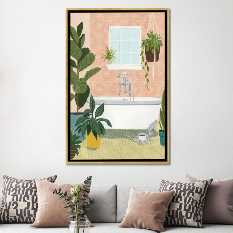 « Baignoire oasis II » par Grace Popp-impression d’art graphique, H 60 po x l 40po x P 1,5 po, Toile encadrée d'or