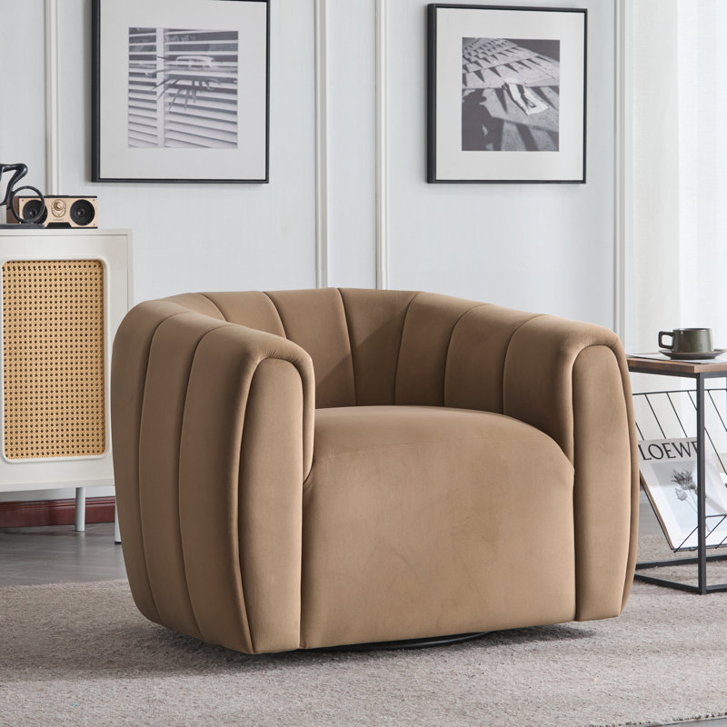 Fauteuil demi-tonneau pivotant rembourré Maravilla, Velours brun clair