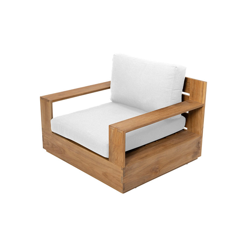 Pacific Outdoor 4 - Piece Teak Conversation Set with Sunbrella Cushions, White, 6 Pcs:  Sofa,2Chair,Cushion,Table,Ottoman