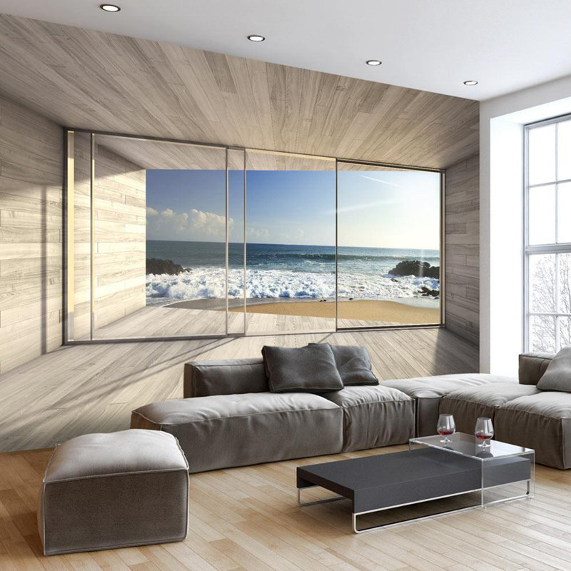 Adhésif mural Rubicon Seaview Livingroom, L 110 po x l 157 po, Brun, Non tissé