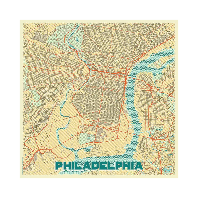 Philadelphia Retro Urban Blueprint Map by Hubert Roguski - Wrapped Canvas Print, 66.04 cm H x 66.04 cm W x 3.175 cm D