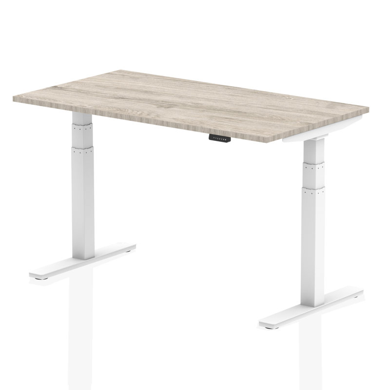 Nural Adjustable Metal Base Standing Desk, White, 131cm H x 140cm W x 80cm D