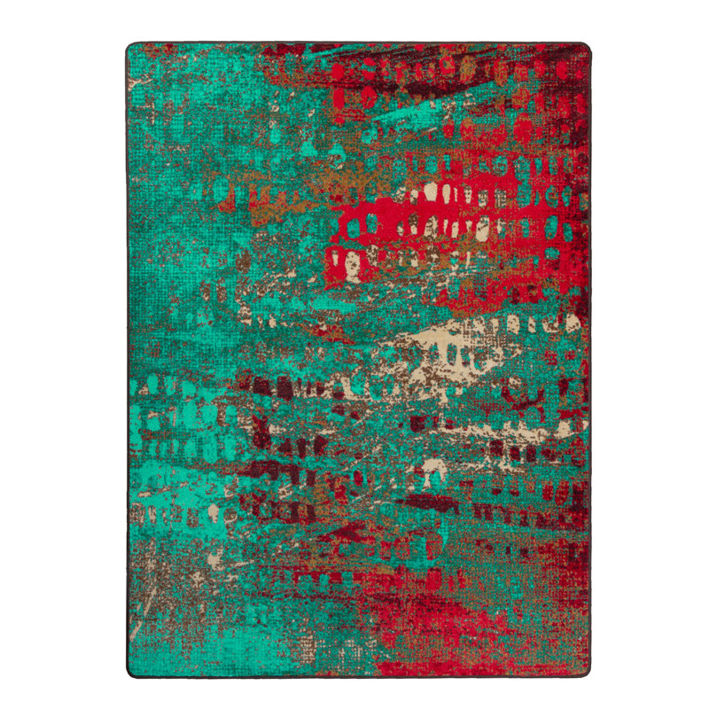 Tapis turquoise à motif abstrait Belgrade, Rectangle 3 pi x 4 pi