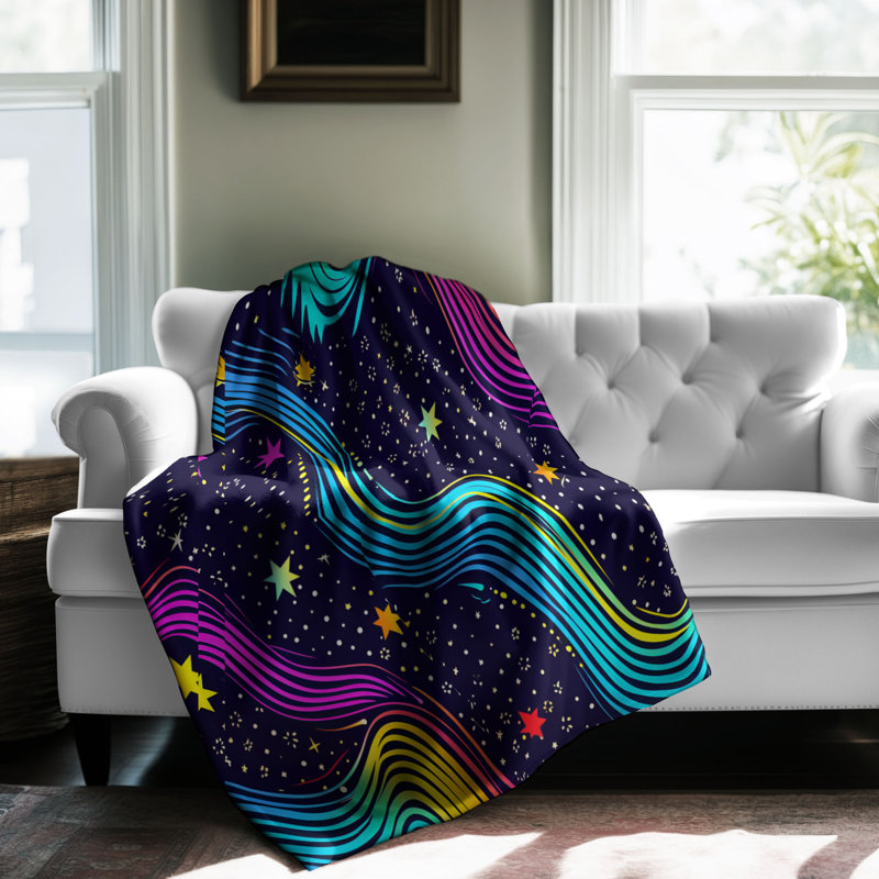 Neon Galaxy Dreams - 1 pièce Sherpa Premium, Grand lit