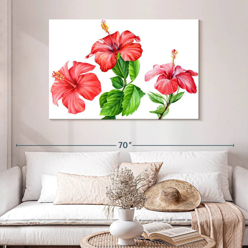 Harnek, fleurs d'hibiscus, aquarelle, H 32 po x l 48 po