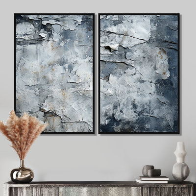 Surface lunaire abstraite grise I - art mural gris 2 pièces