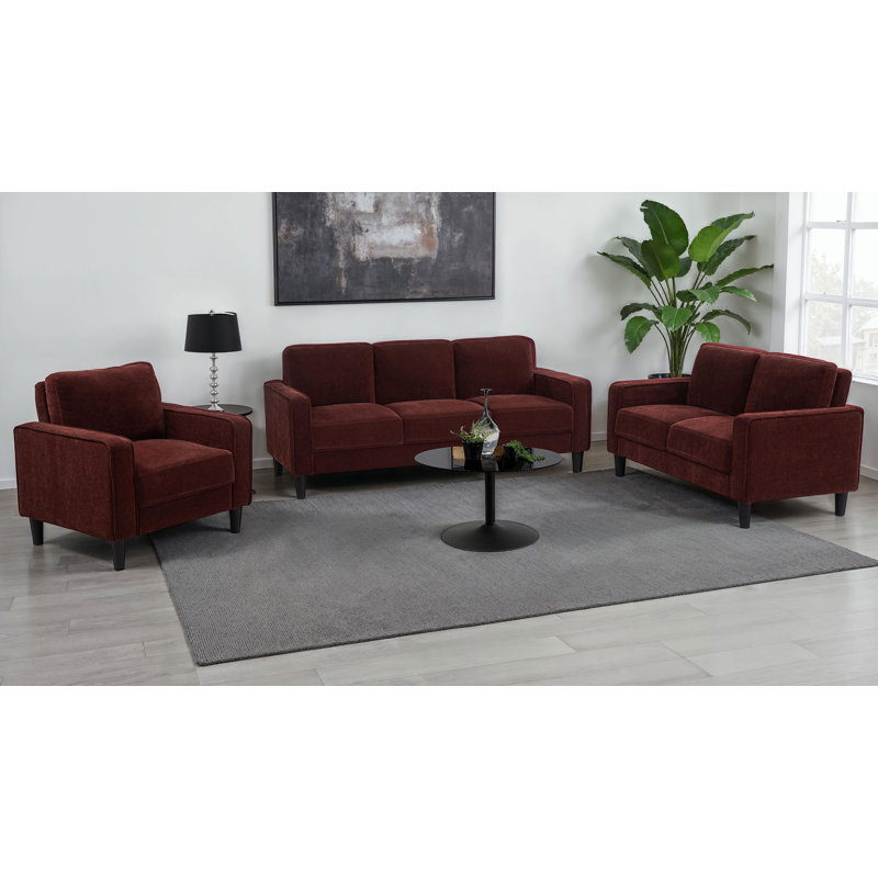 Canapé 3 pièces en tissu d'ameublement Ruth, 3 Pieces: Sofa, Chair, Loveseat, Red