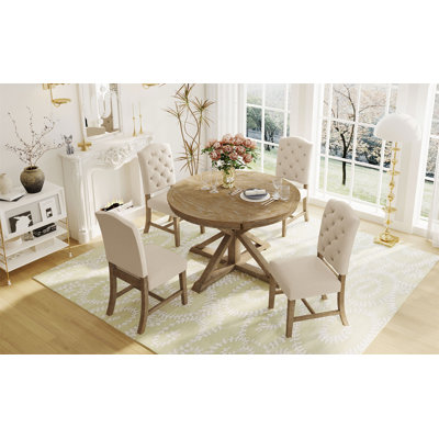 Ensemble de table de salle à manger de style rétro avec table extensible et 4 chaises rembourrées TREXM
