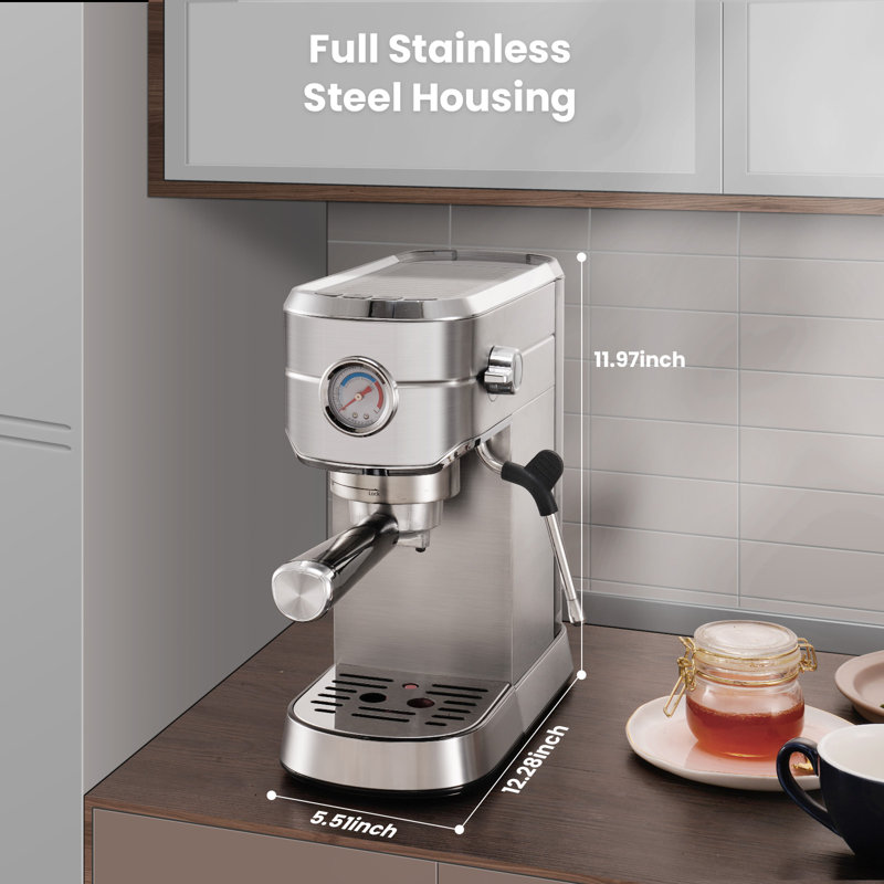 The 2-in-1 Compact Espresso Machine Maker With Milk Frother & Brewer, Silver