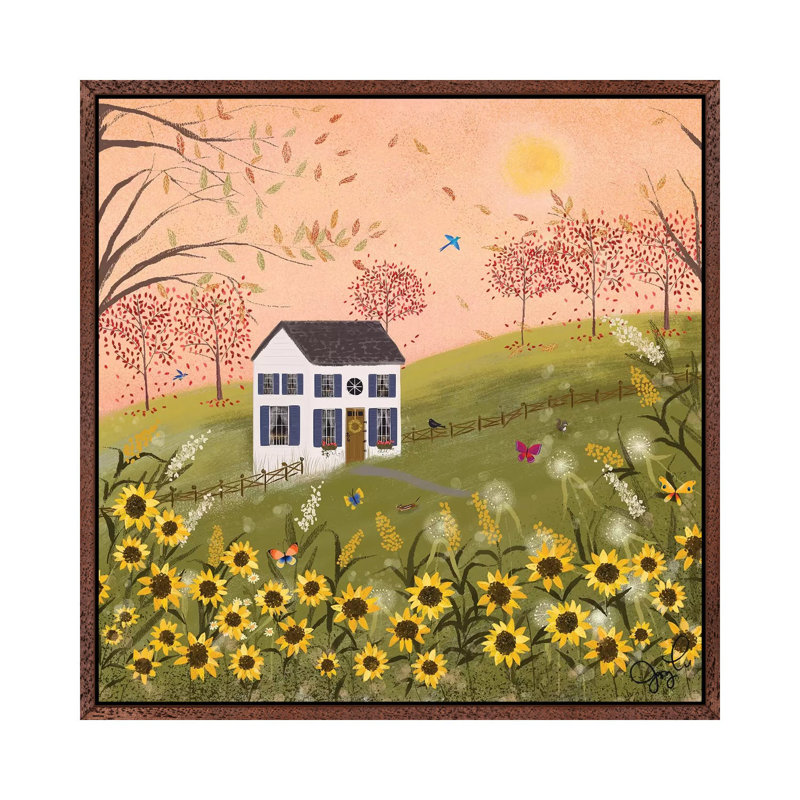 Autumn Pink Sky by Joy Laforme - Painting on Canvas, 66.04cm H x 66.04cm W x 3.81cm D, Brown Framed