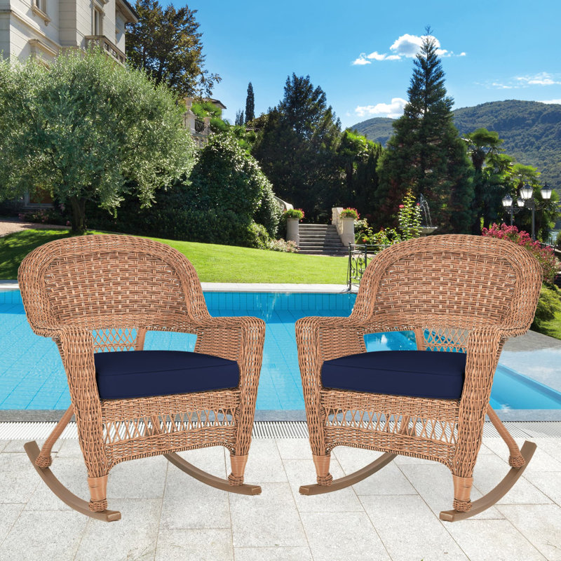 Chaise berçante en osier Raenesha, Miel, Bleu