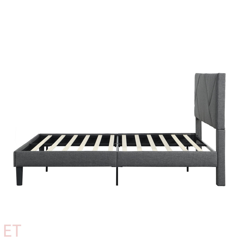 Structure de lit plateforme tapissier, support en lattes de bois, assemblage facile, Grand