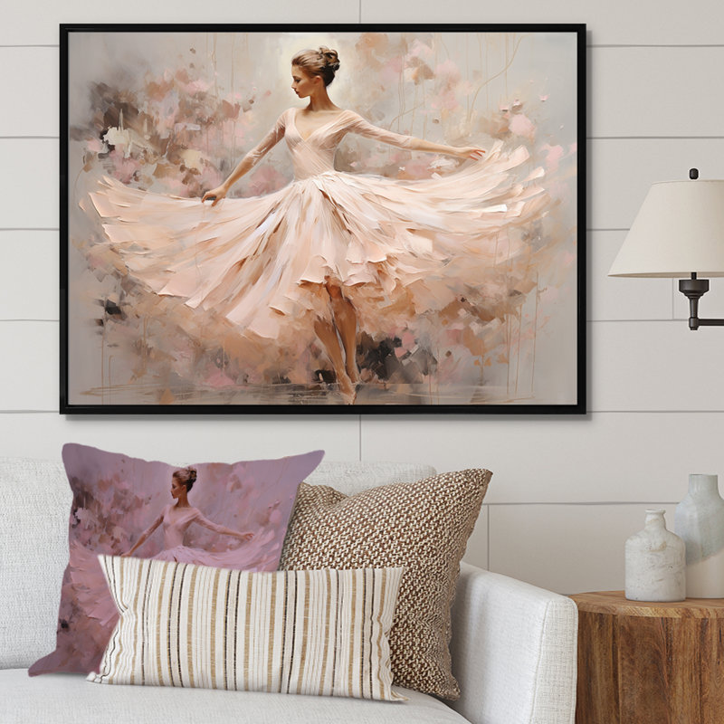 Beige or minimalisme ballerine I - impressions encadrées de ballet, H 24 po x l 32 po x P 1 po, Cadre flottant noir