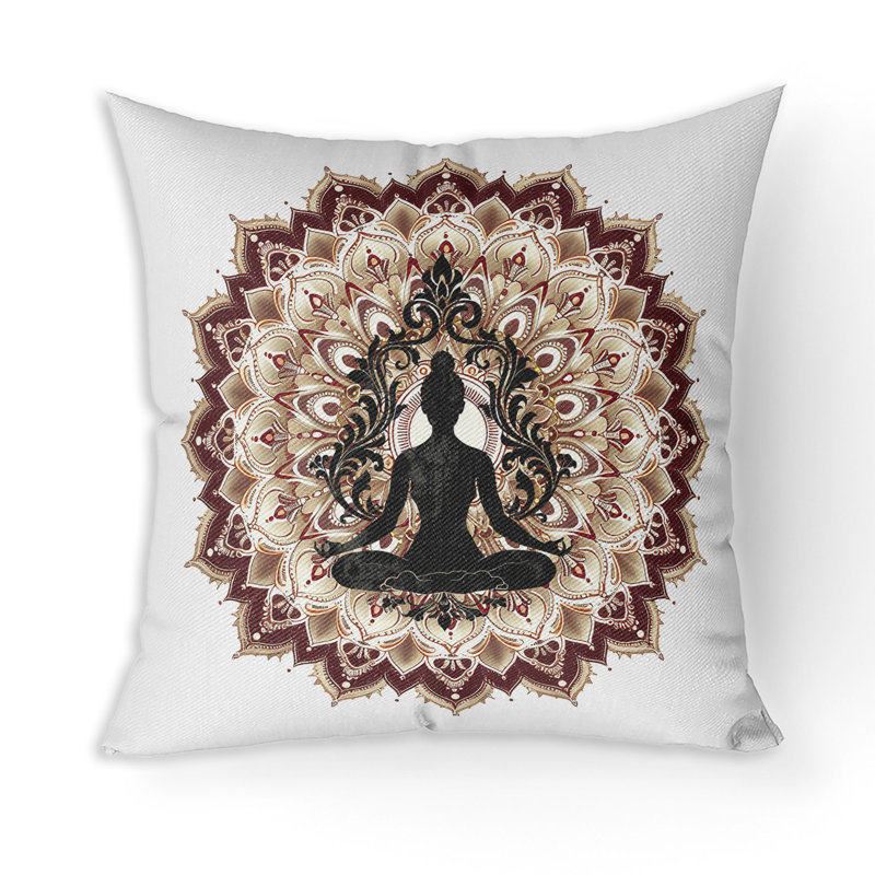 Coussin décoratif intérieur / extérieur Inner Peace Circle, H 16 po x l 16 po, Blanc/brun/noir