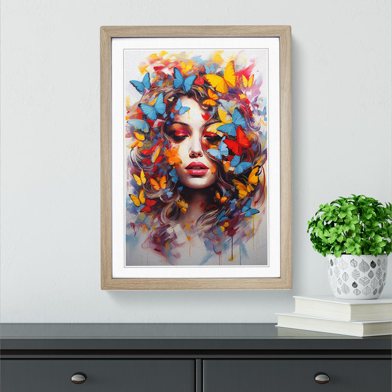 Butterfly Action Painting Art - Framed Print, Oak Framed, 46cm H x 34cm W x 2cm D