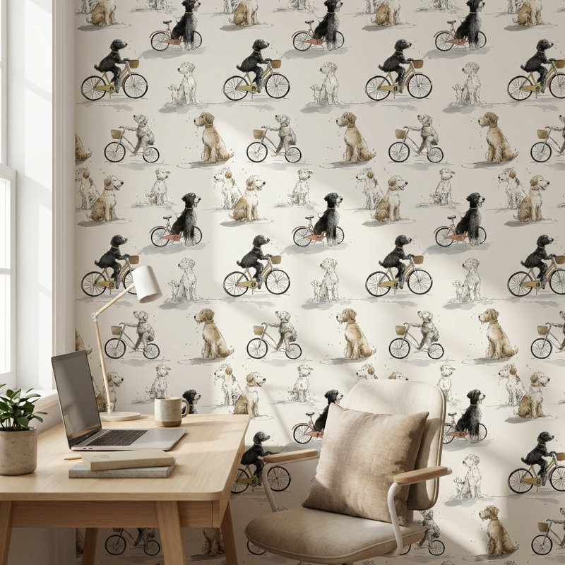 Murale bicyclette Whimsical Dogs, Peler et coller