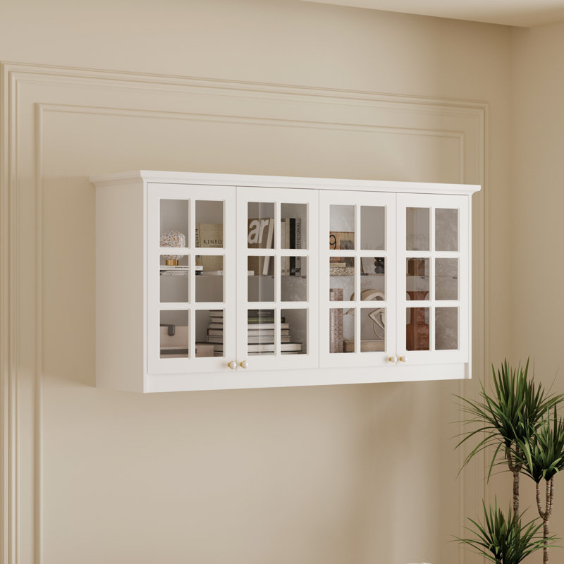 Bibliothèque murale symétrique 31,5 "x l 63" avec portes et tablettes en verre