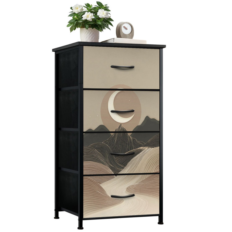 Commode pour la chambre à coucher avec 4 tiroirs de rangement Boho Mid Century Modern Bohemian