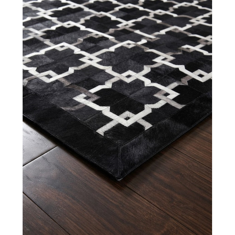 Tapis Abani HID450A Noir Ivoire à motif de patchwork carré en treillis Soriano, 5 pi x 8 pi