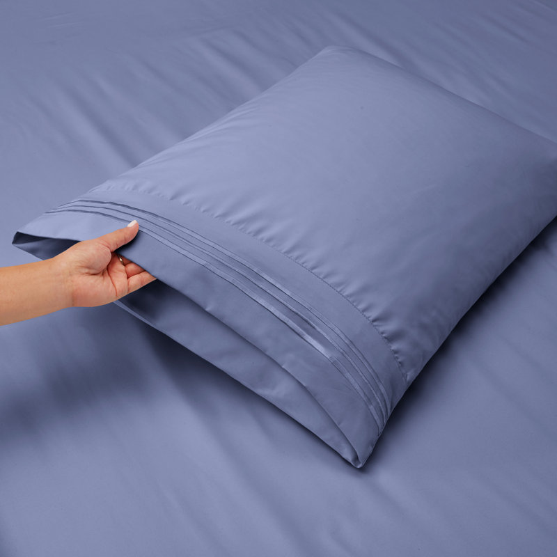  Ensemble de draps double brossé de luxe pour hôtel avec draps et taies d'oreiller très doux, Bleu acier, Double