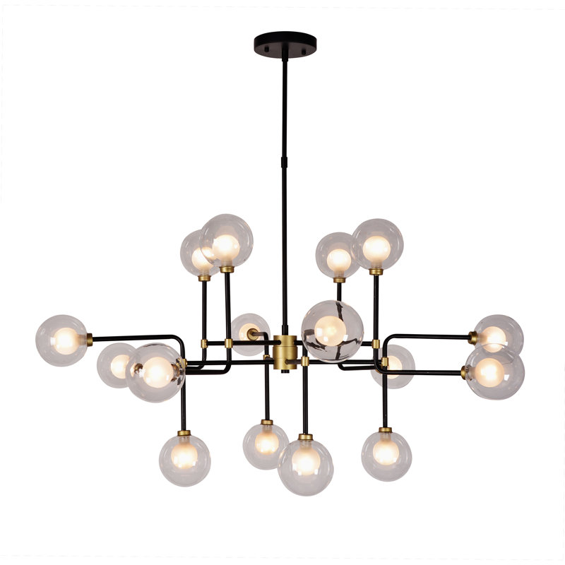 Laurium 16 - Light Chandelier, Black/Gold, White, 29.5" H x 30.75" W x 30.75" D