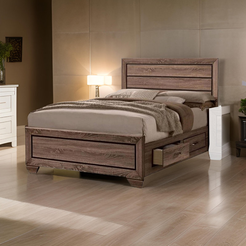 Grand lit plateforme avec rangement Jujuan, Brun, California King
