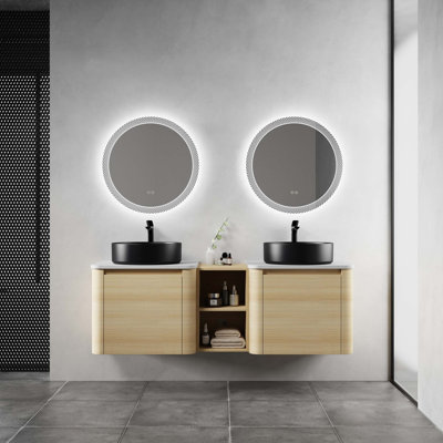 60'' Wall-Mounted Bathroom Vanity With Ceramic Art Sink, And 1-Storage Shelves, Soft-Close Door