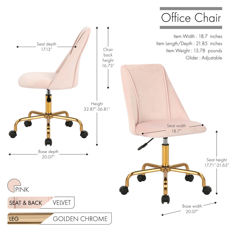 Mercury Row® Breault Velvet Task Chair, Pink