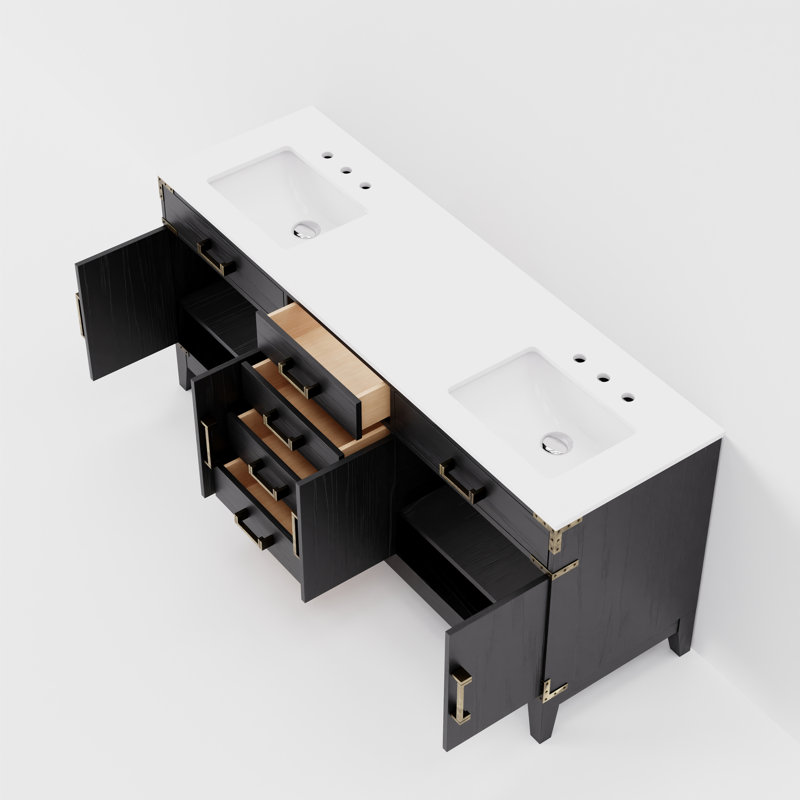 Laurel 72 in W x 22 in D Double Bath Vanity Top, Black Oak, White Quartz