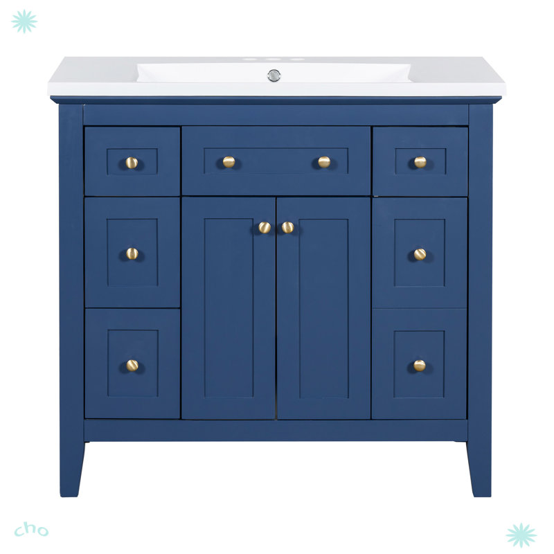Armoire de salle de bain moderne autoportante simple avec 6 tiroirs et 2 armoires
