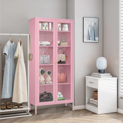 Dalziel 27.6'' Wide 4 - Shelf Storage Cabinet with Glass Doors