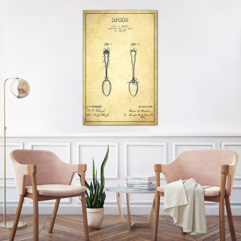 Spoon Vintage Patent Blueprint - Wrapped Canvas Print, 66.04 cm H x 45.72 cm W x 1.91 cm D