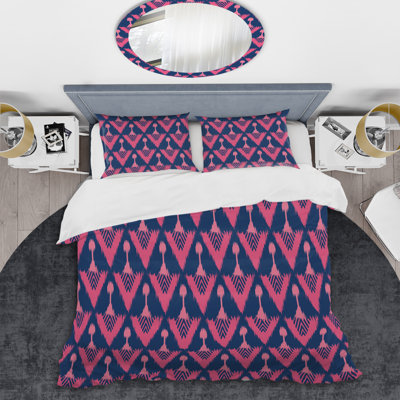 Pink Ikat Ogee - Ensemble de housse de couette abstrait - Microfibre de polyester