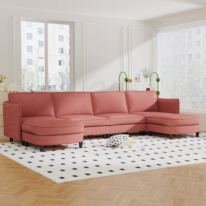 Grand canapé 141 places en U de 141,5 po avec repose-pieds mobile, poches pour les bras et mousse haute densité pour un confort ultime, modulaire