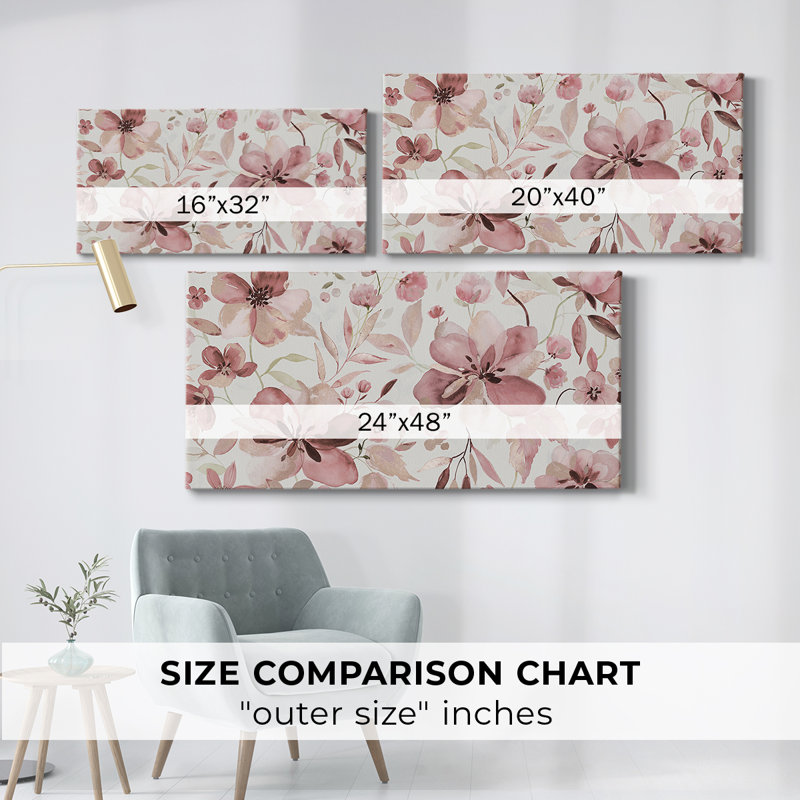 Jardin rosé chatoyant - Toile tendue avec châssis - Prêt à accrocher, H 16 po x l 32 po