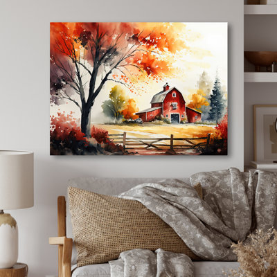 Calm Red Barn In Spring V - ferme / campagne, art mural sur toile