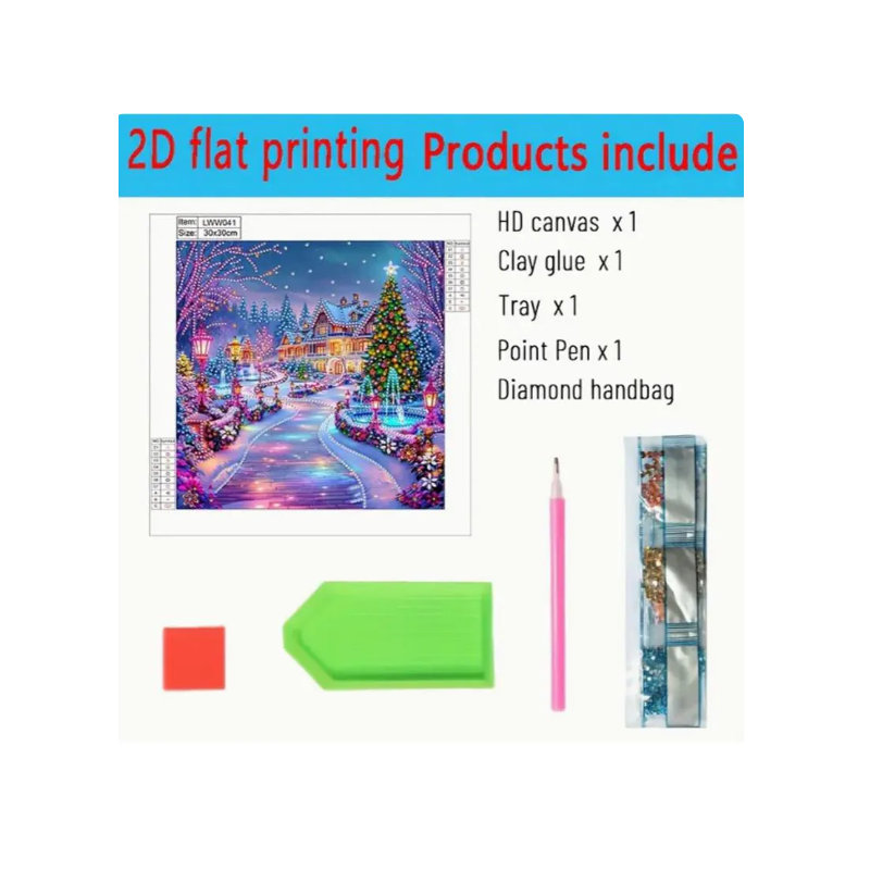 Aurora Christmas Snow House Driveway Diamond Painting Kit: 5D DIY Crystal Embroidery (30Cm X 30Cm)