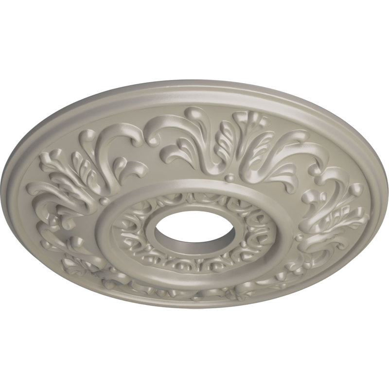 Endurathane Saverne Ceiling Medallion, 18 1/2"W x 13 1/2"H x 1 7/8"P, Hand-Painted Castle Stone Crackle Finish, Pearl White